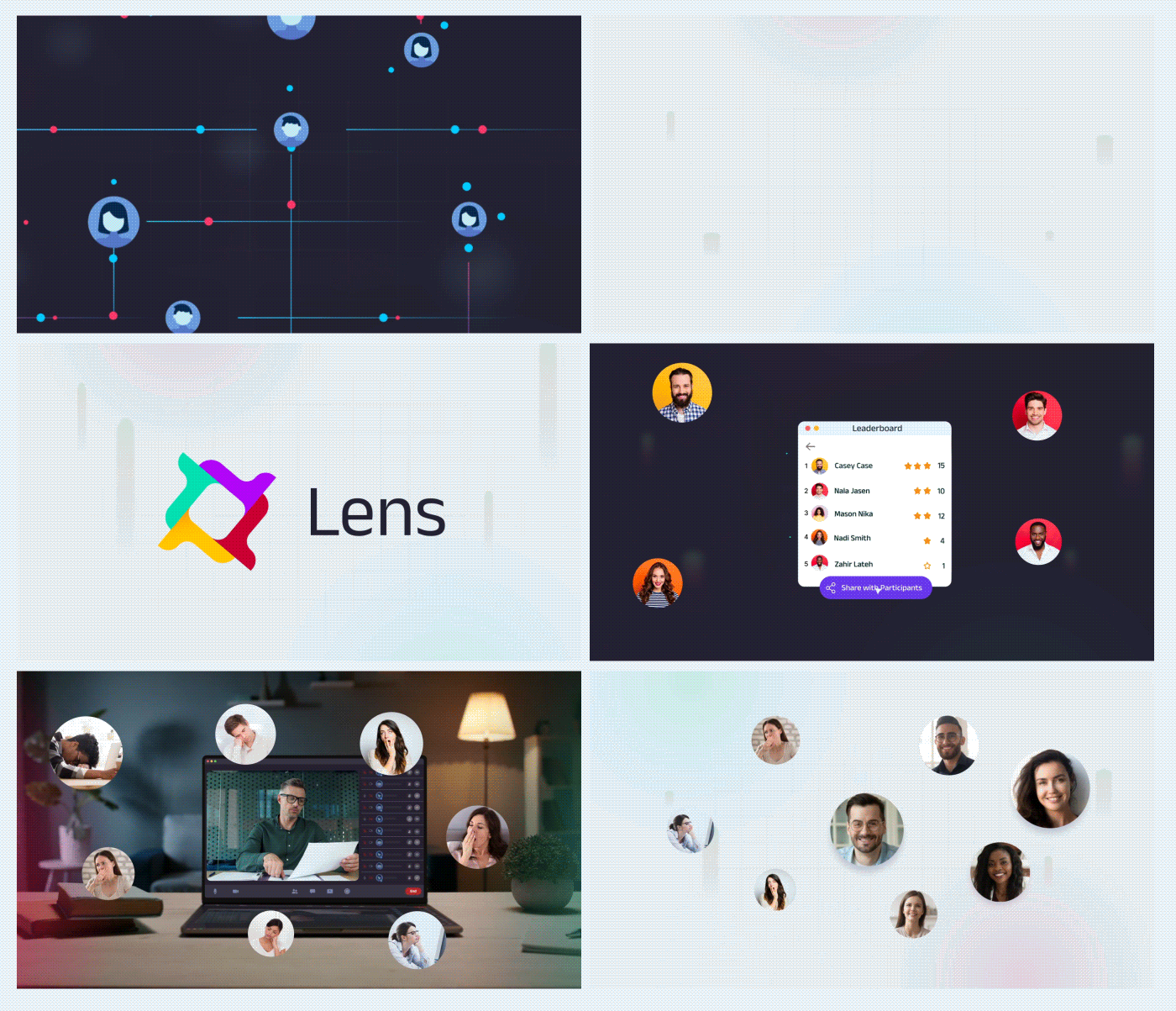 Animation collage of Lens Explainer video. Case Study of a Product Explainer Video.